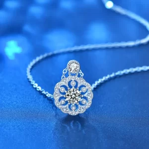 Moissanite 925 Sterling Silver Classic Cherry Blossom Flower Pendant Necklace Luxury Diamond Wedding Engagement For Women Girls