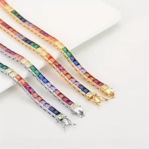 1pc Color T-square Zircon Necklace, Hip-hop Glamorous Necklace Jewelry For Men